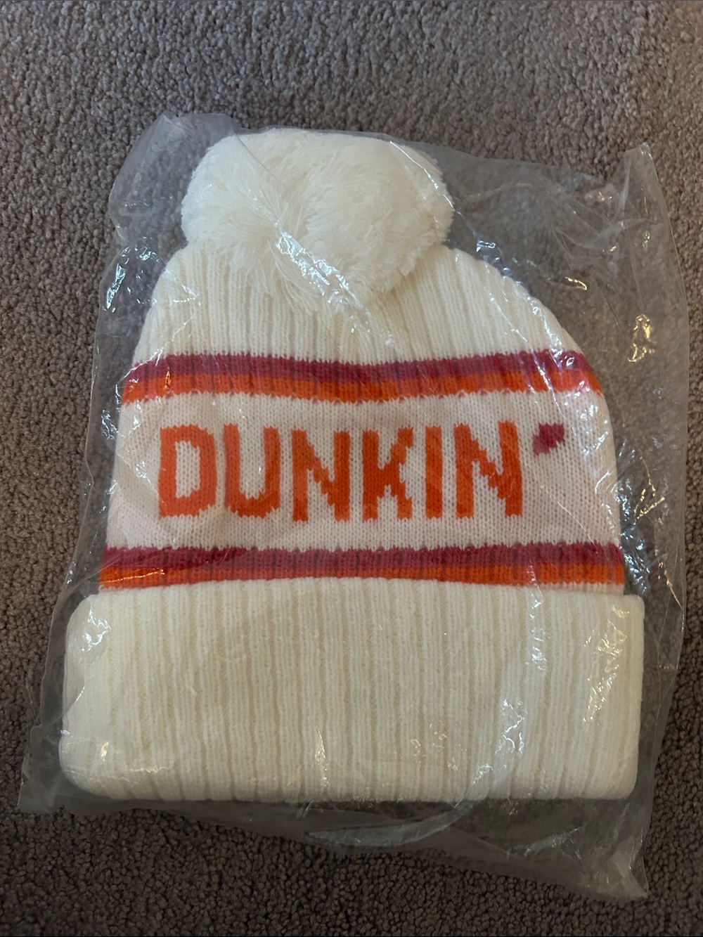 Dunkin ski hat in Cream with Orange Accents